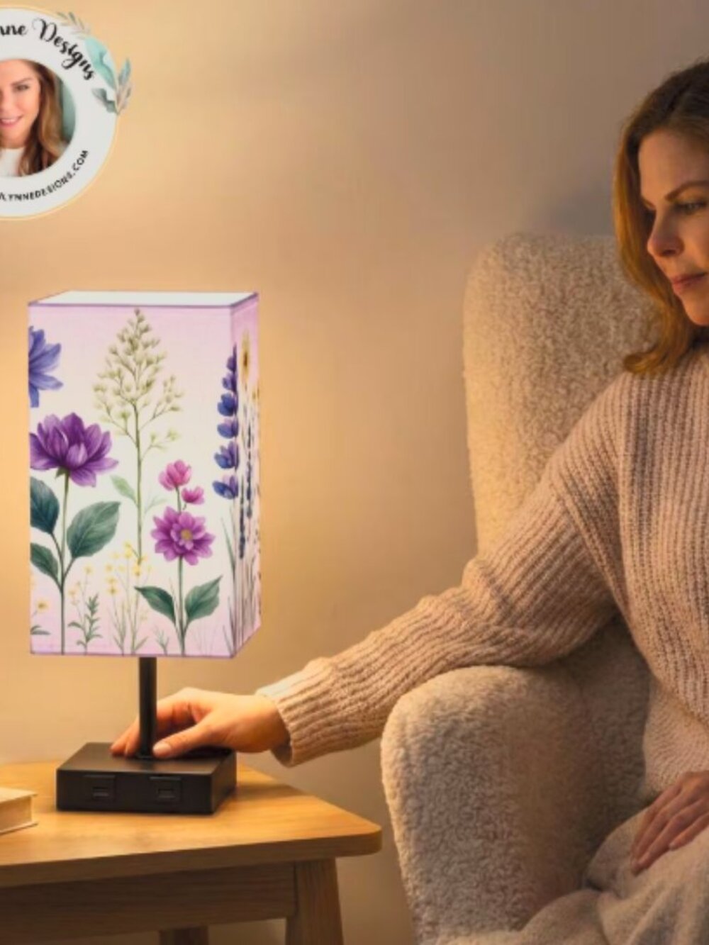 ✨Floral Linen Column Table Lamp with Remote - Pink, Purple, Yellow✨